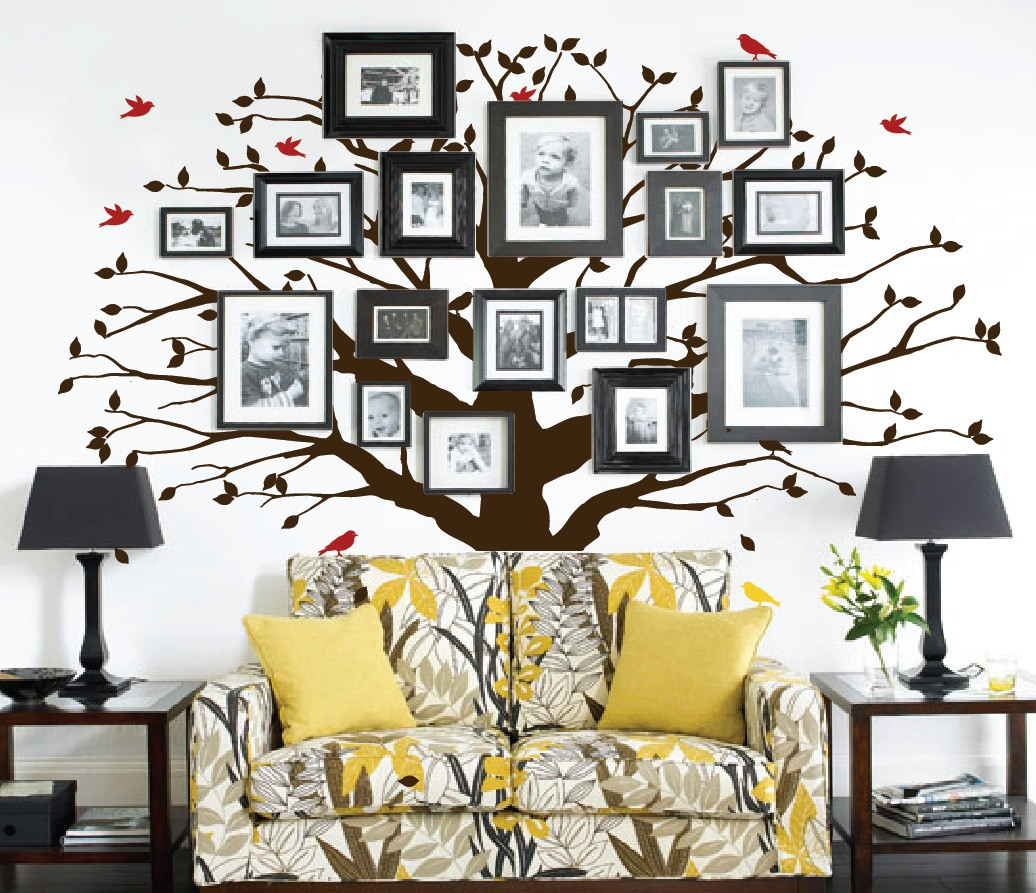 Large Wall Family Tree Decal Photo Branches Nursery with Falling Leaves Birds