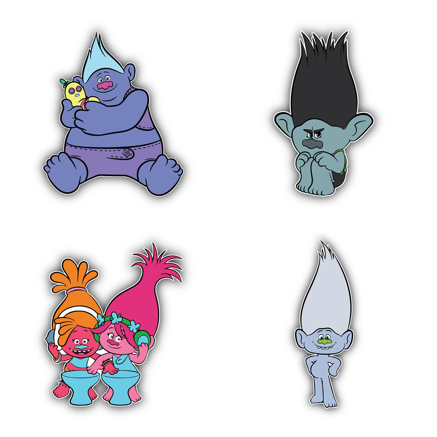 Trolls Movie Cartoon Set Of 4 Vinyl Sticker Decal- 5" longer side ID:2