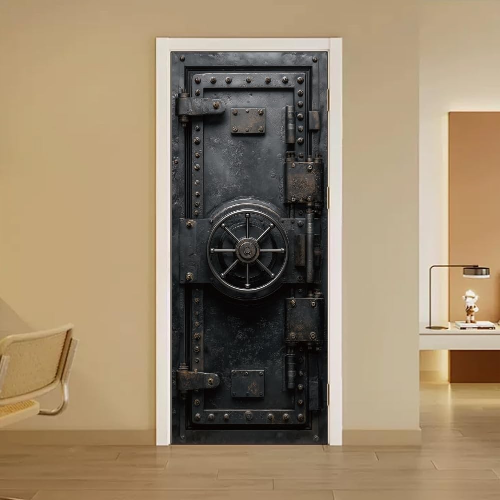 2 Sheets -Adhesive Door Sticker, 80cmx200cm/31.5×78.7inch Vintage Bank Vault …