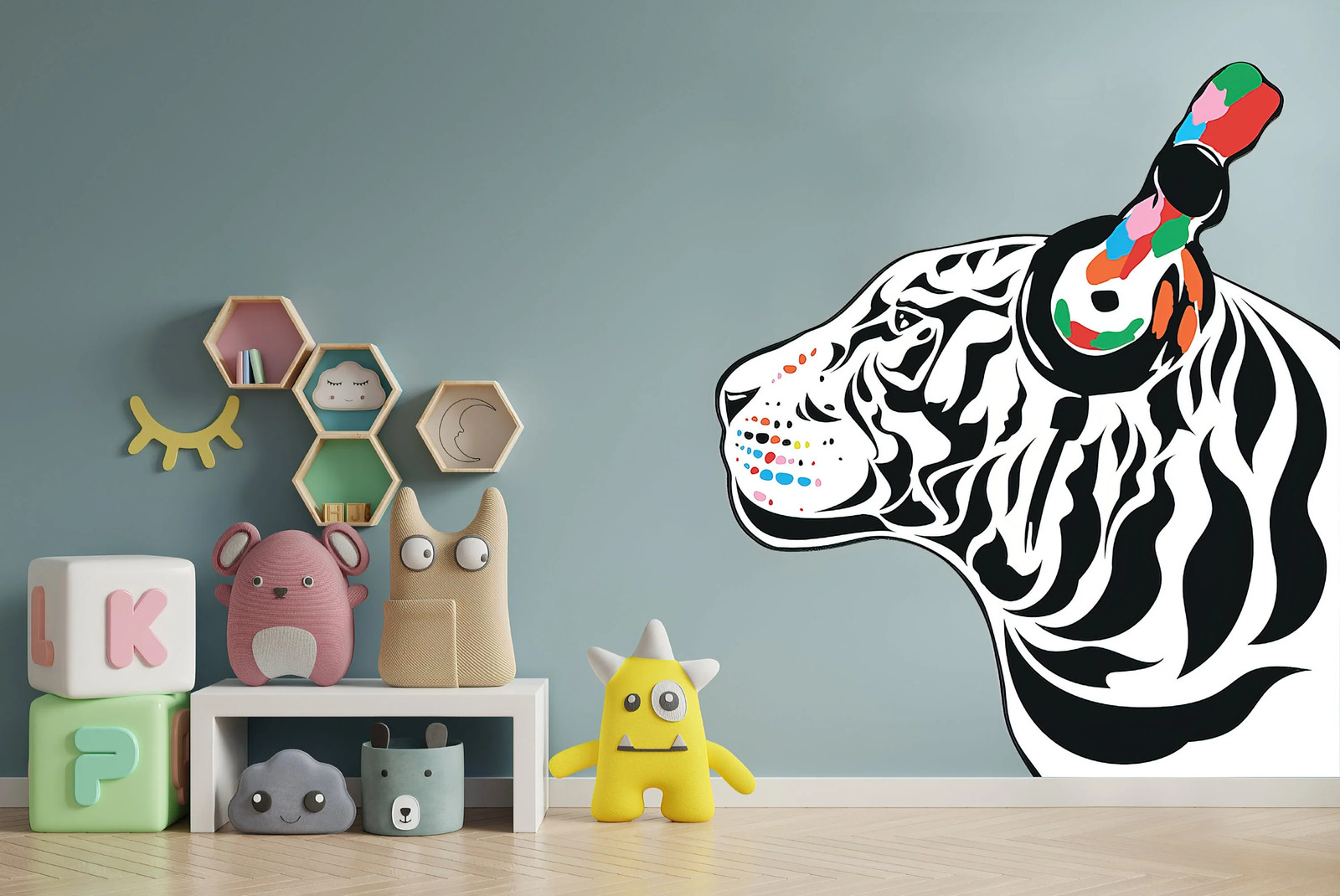 Tiger Wall Art Sticker – Thinking DJ Tiger with Headphones Vinyl Decal – Funny