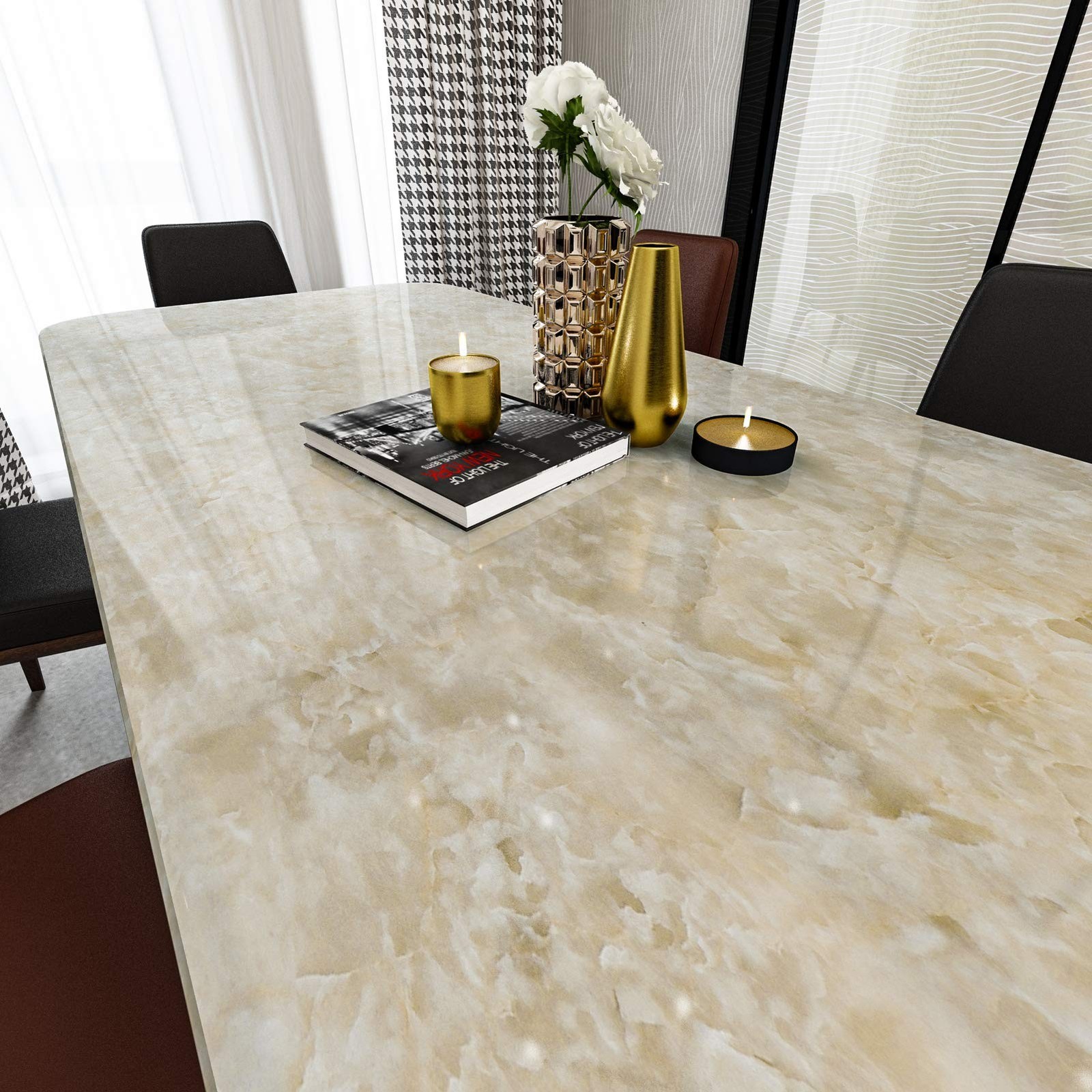 Glossy Beige Marble Contact Paper for Table Top Self Adhesive Shiny Marble Fi…