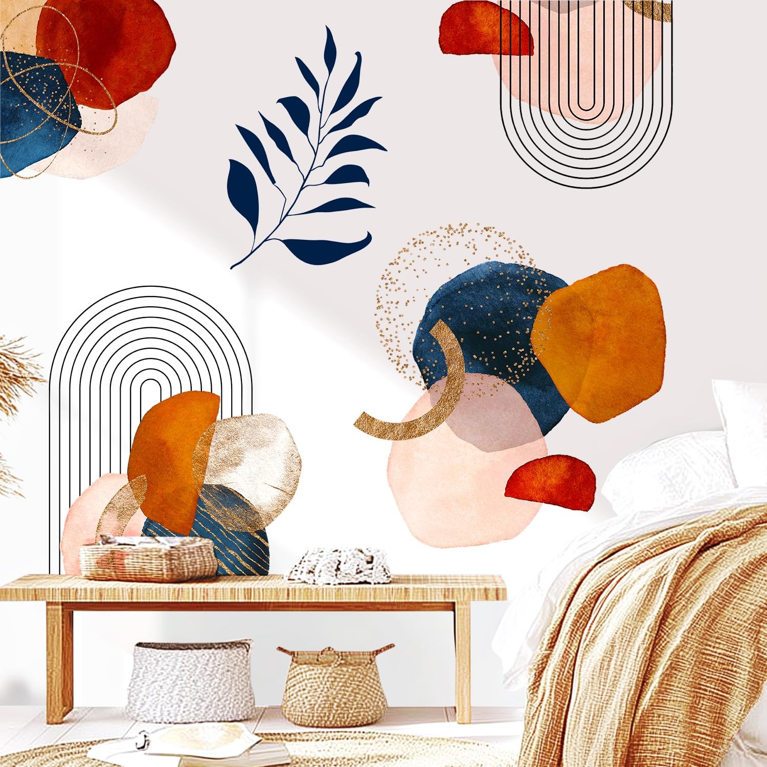 Boho Mid-Century Modern Wall Decals Peel and Stick, Archs Abstract Vinyl Wall…