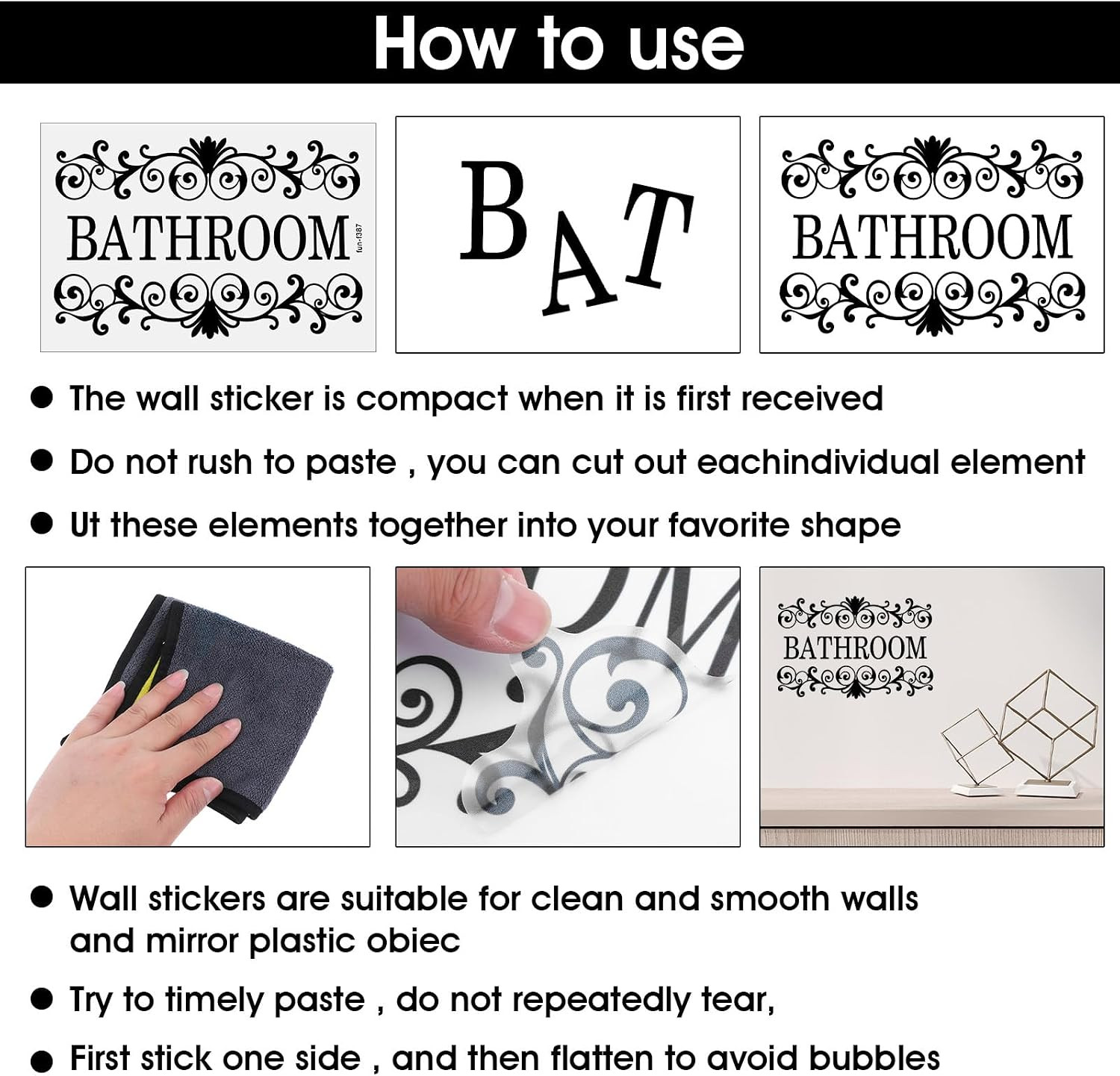 2 Packs Black Vine Bathroom Wall Decals Sticker, Bathroom Stickers for Wall Bath