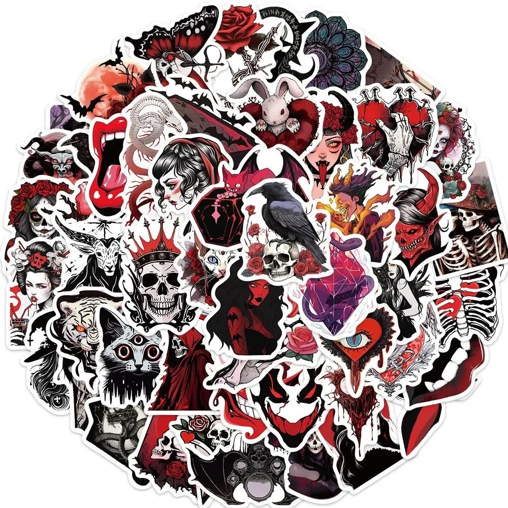 50PCS Gothic Skull Stickers Horror Graffiti Laptop Skateboard Guitar Decals