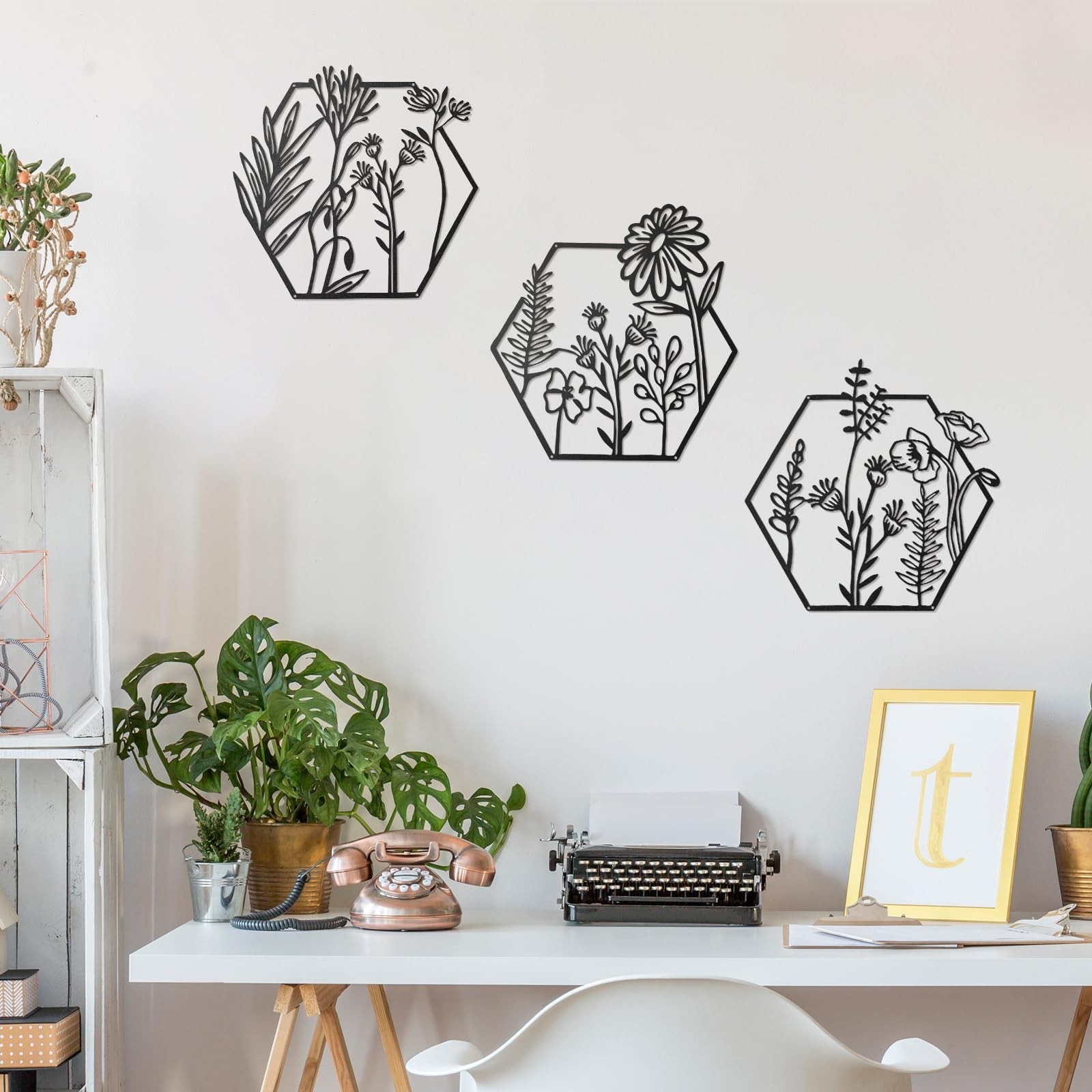 Peryiter 3 Pcs Metal Flower Wall Decor Minimalist Floral Wall Hanging Decor M…
