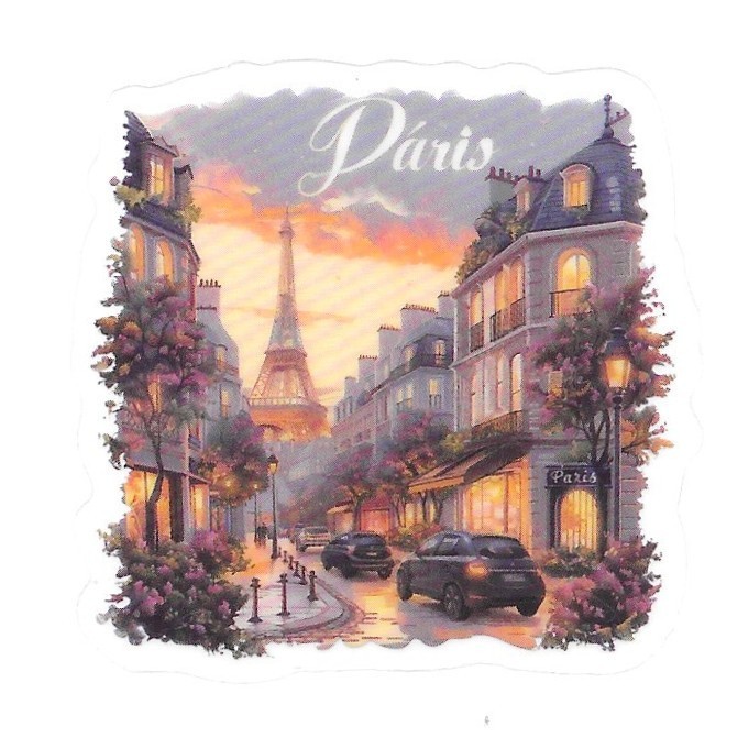 France Paris Eiffel Tower Street Scene Die Cut Clear European Vinyl Sticker