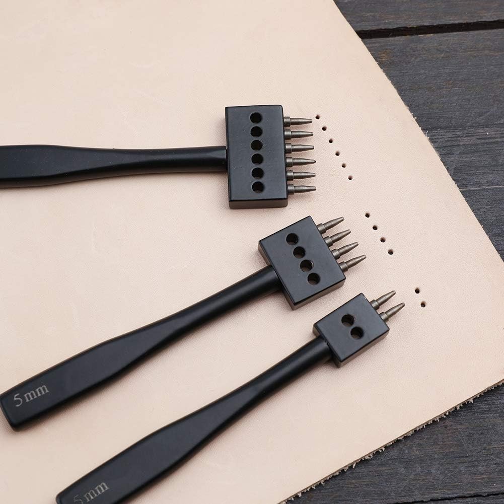 Leather Hole Punch, Prong Punch, Black Hole Punch Tool 5mm, 2/4/6 Lacing Stit…