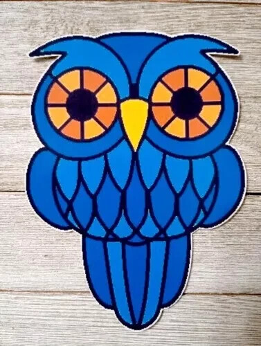 owl bird wall sticker blue glossy 6.5 inch new