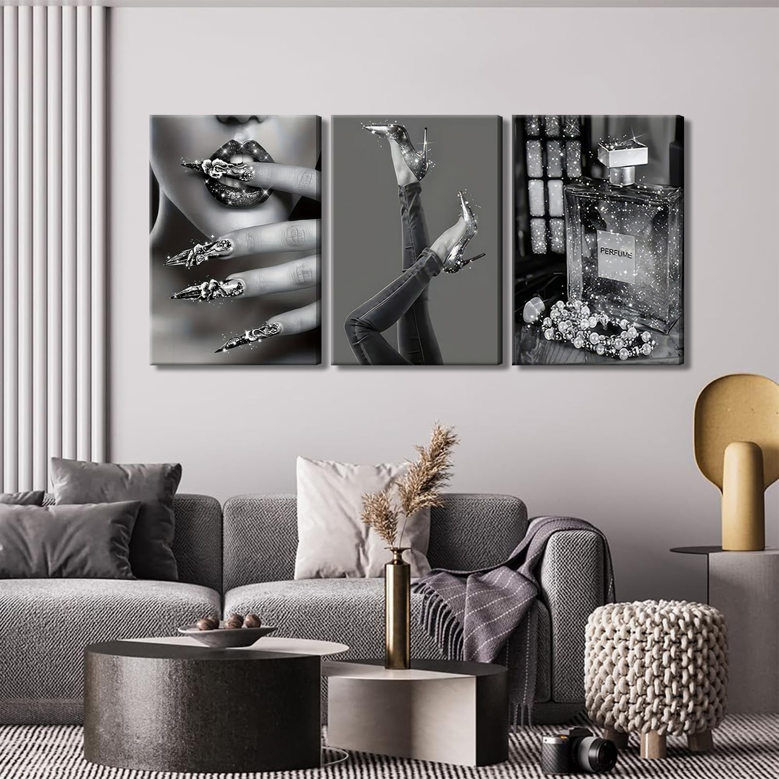 Modern Fashion Woman Canvas Wall Art Black and white stylish wall decor pictu…