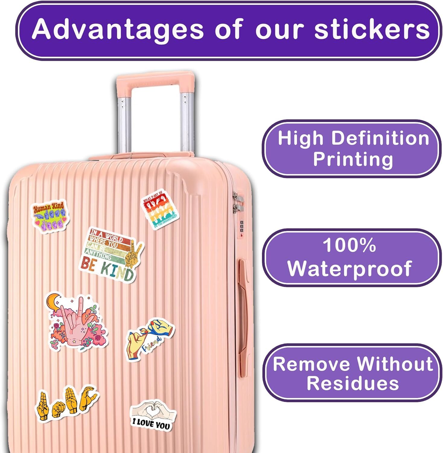 Pack 50 PCS ASL Stickers American Sign Language Vinyl Decals Waterproof Asl