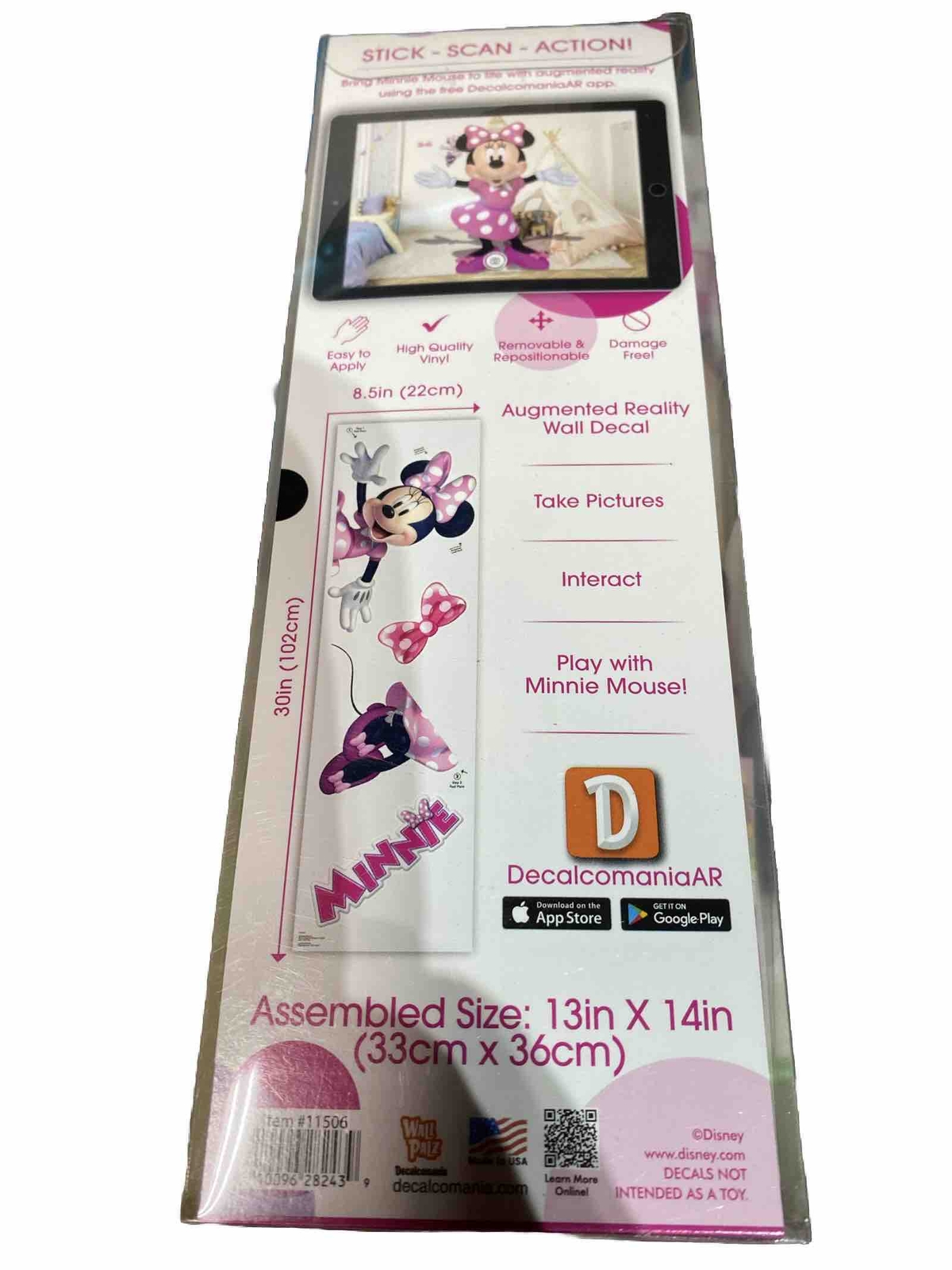 Disney Jr Minnie Mouse Wall Decal 13in X 14in w/Augmented Reality