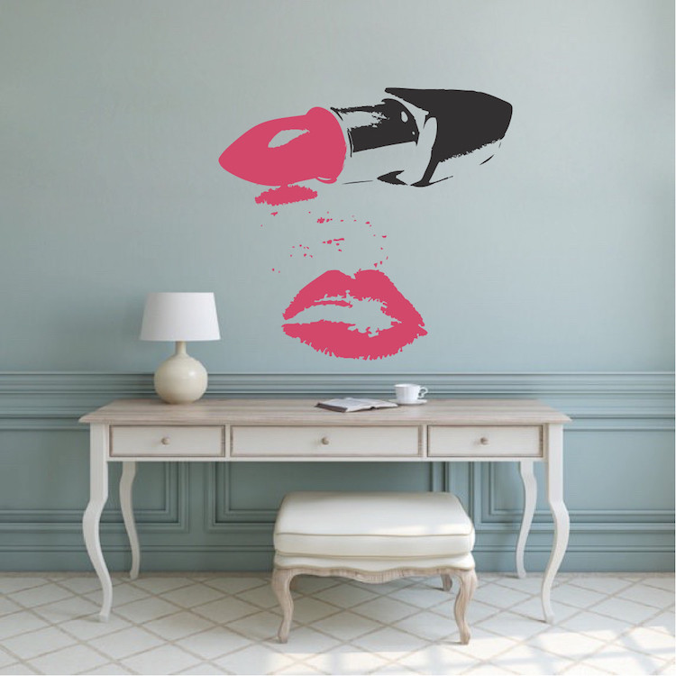 Powder Room Lip Stick Wall Decal Make Up Wallpaper Fashion Removable Vinyl, b81