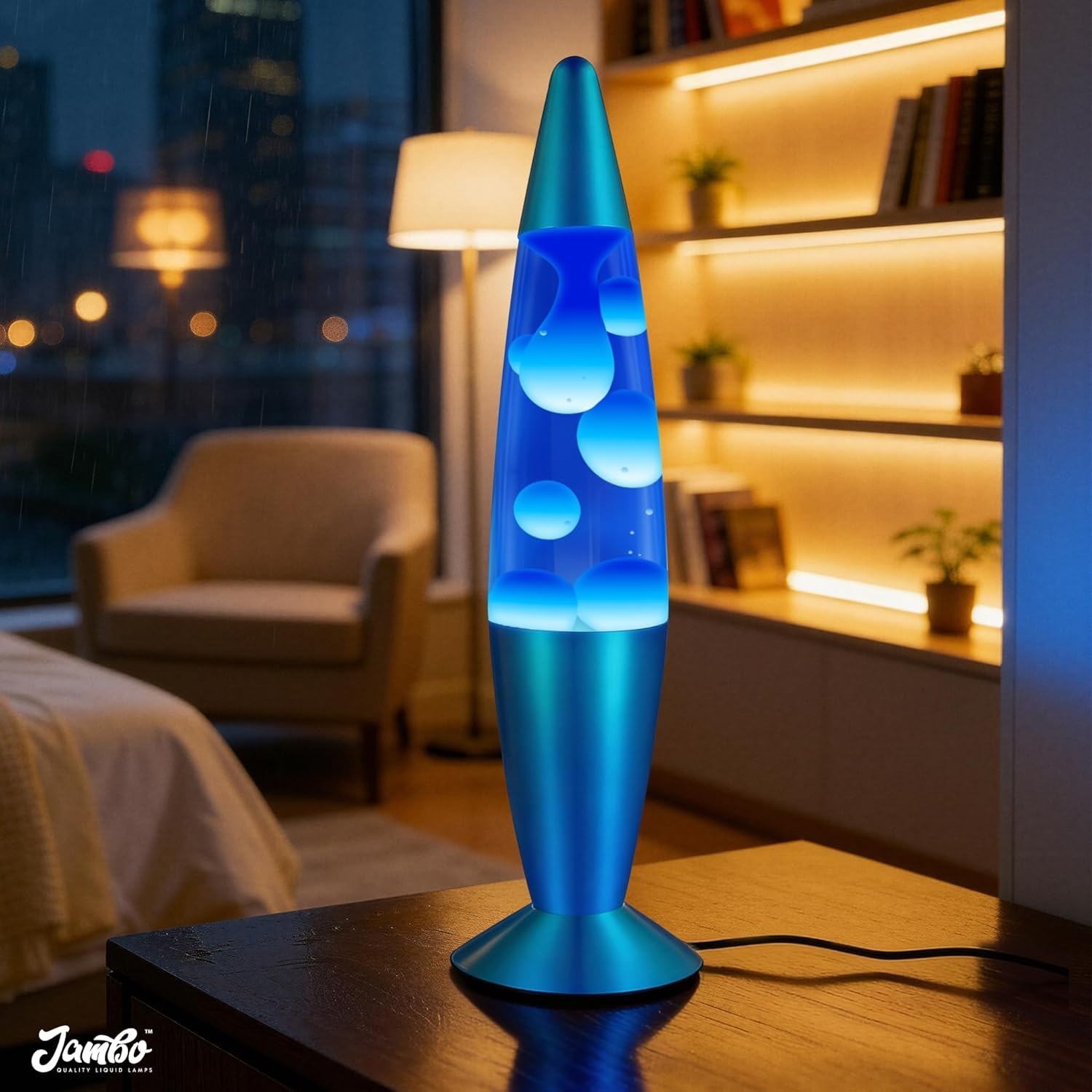 Lava Lamp 16in Blue White Wax Relaxing Liquid Motion Night Light Home Decor Room