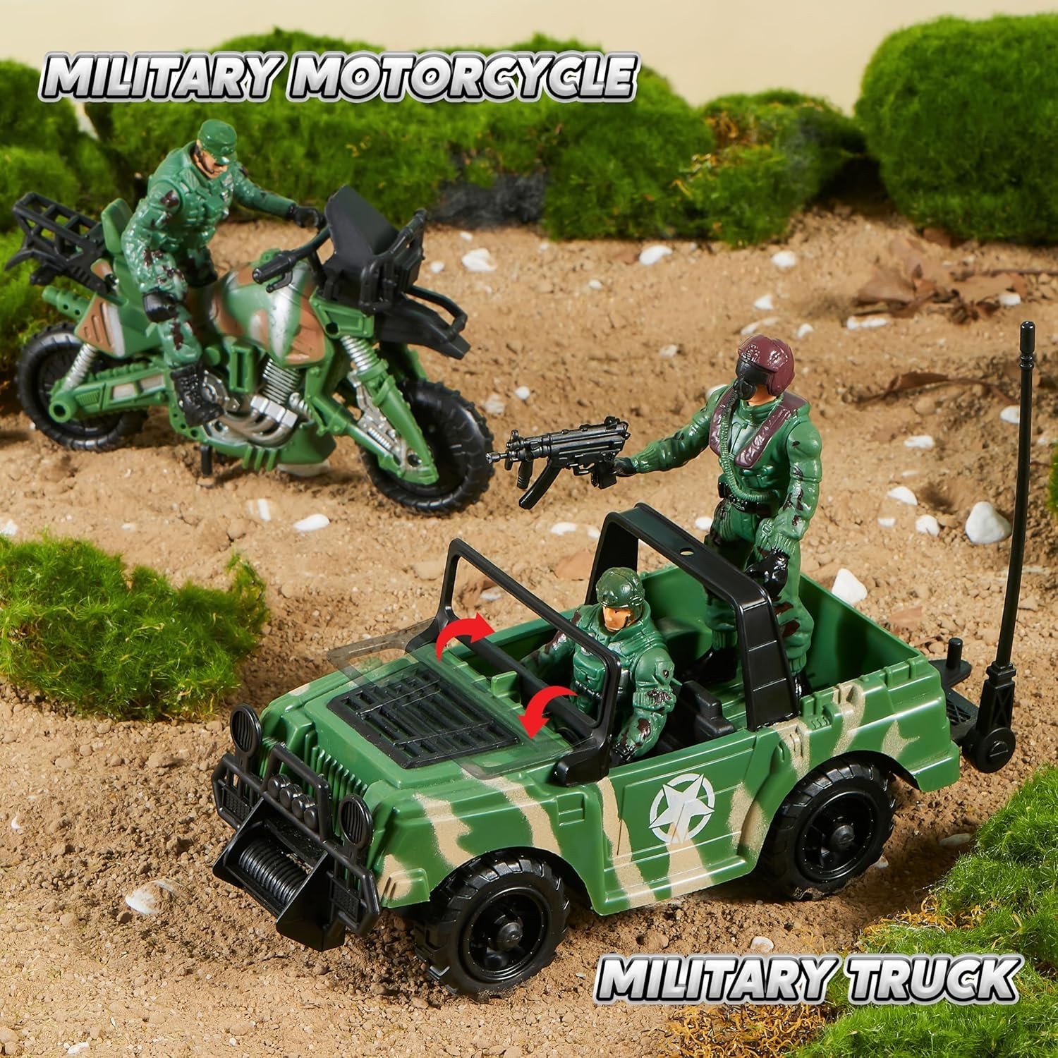10-In-1 Military Helicopter Toys Set with Light, Sound, Trucks, Boat, Bike, Army