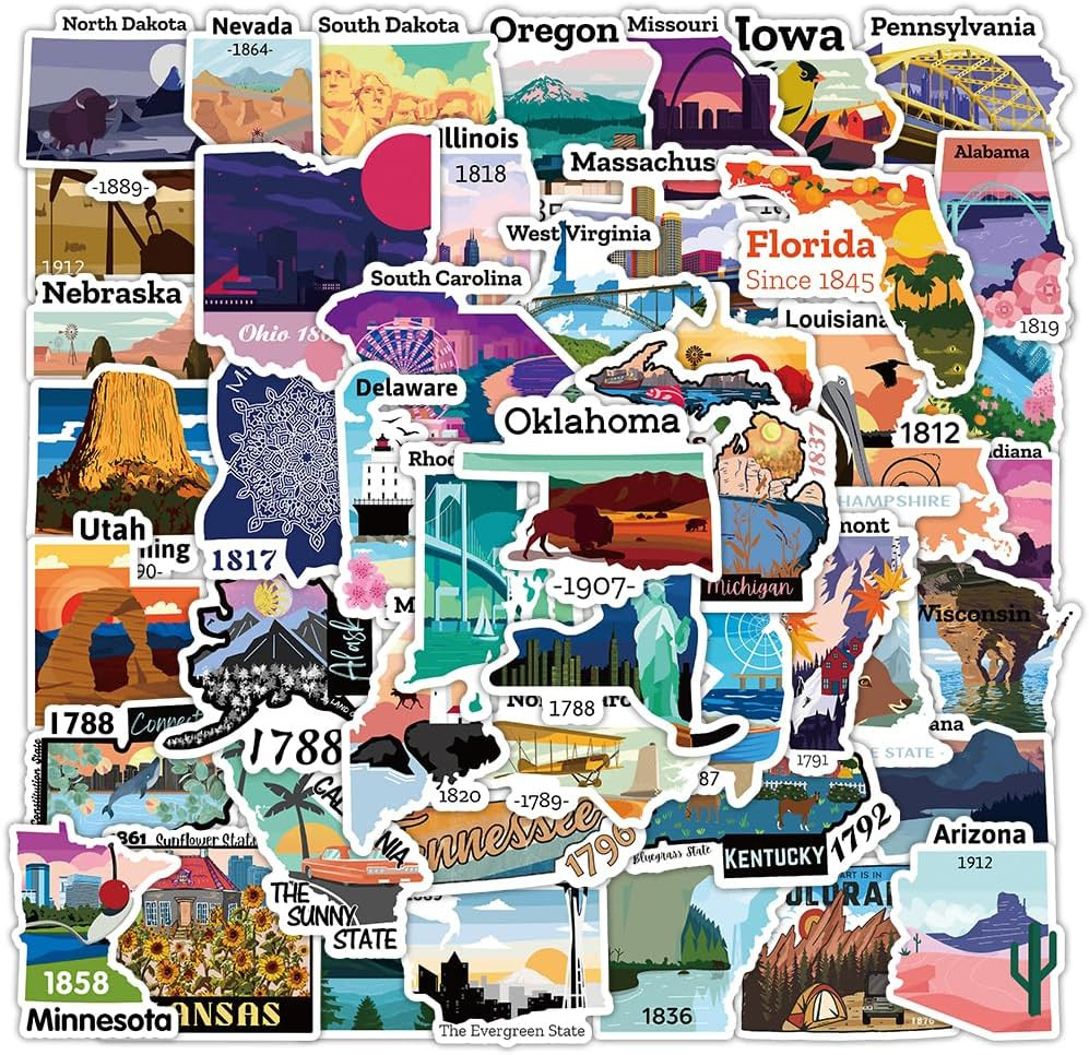 US 50 States Travel Map Scratch Stickers，Outdoor Travel Hiking Adventure Camp De