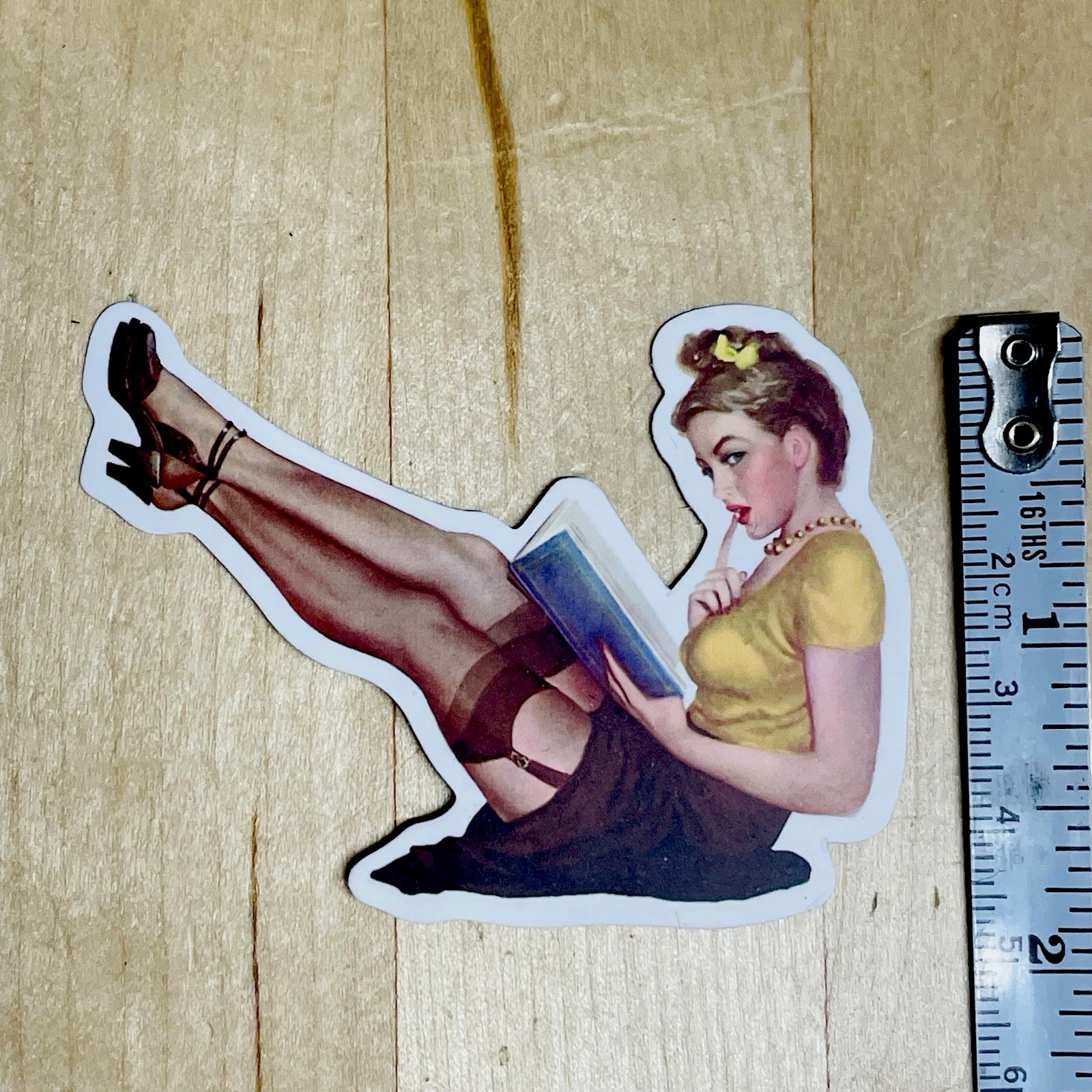 Sexy Teacher Reading Book Retro Pinup Girl 2.5" Vinyl Bumper Sticker Decal