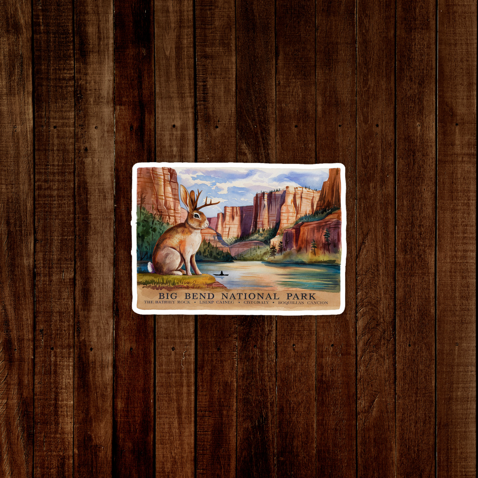 Vintage Big Bend National Park Sticker – Jackrabbit Overlooking Boquillas Canyon
