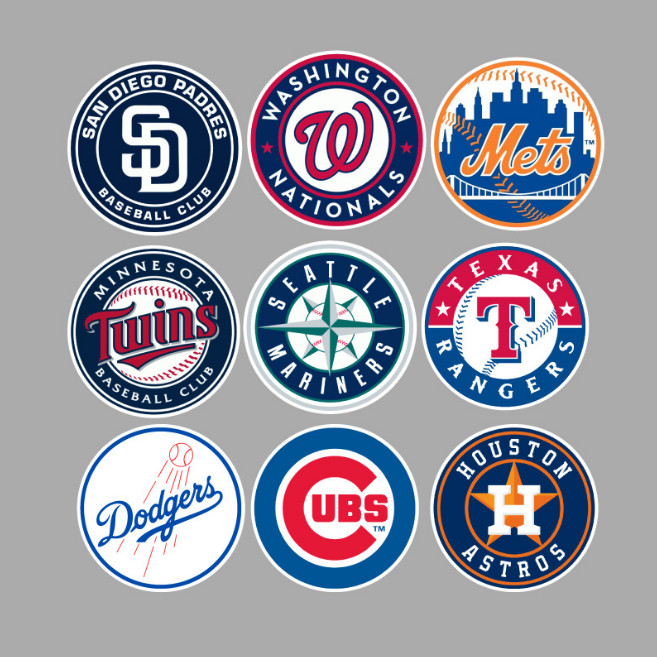 30 Pcs Stickers MLB All 30 Teams LOGO Baseball Luggage Laptop Skateboard Car
