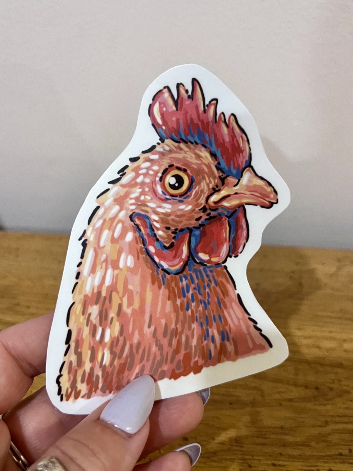 Large Chicken Sticker / Waterproof Vinyl, Quirky Chicken 3.75 x 3.5 in