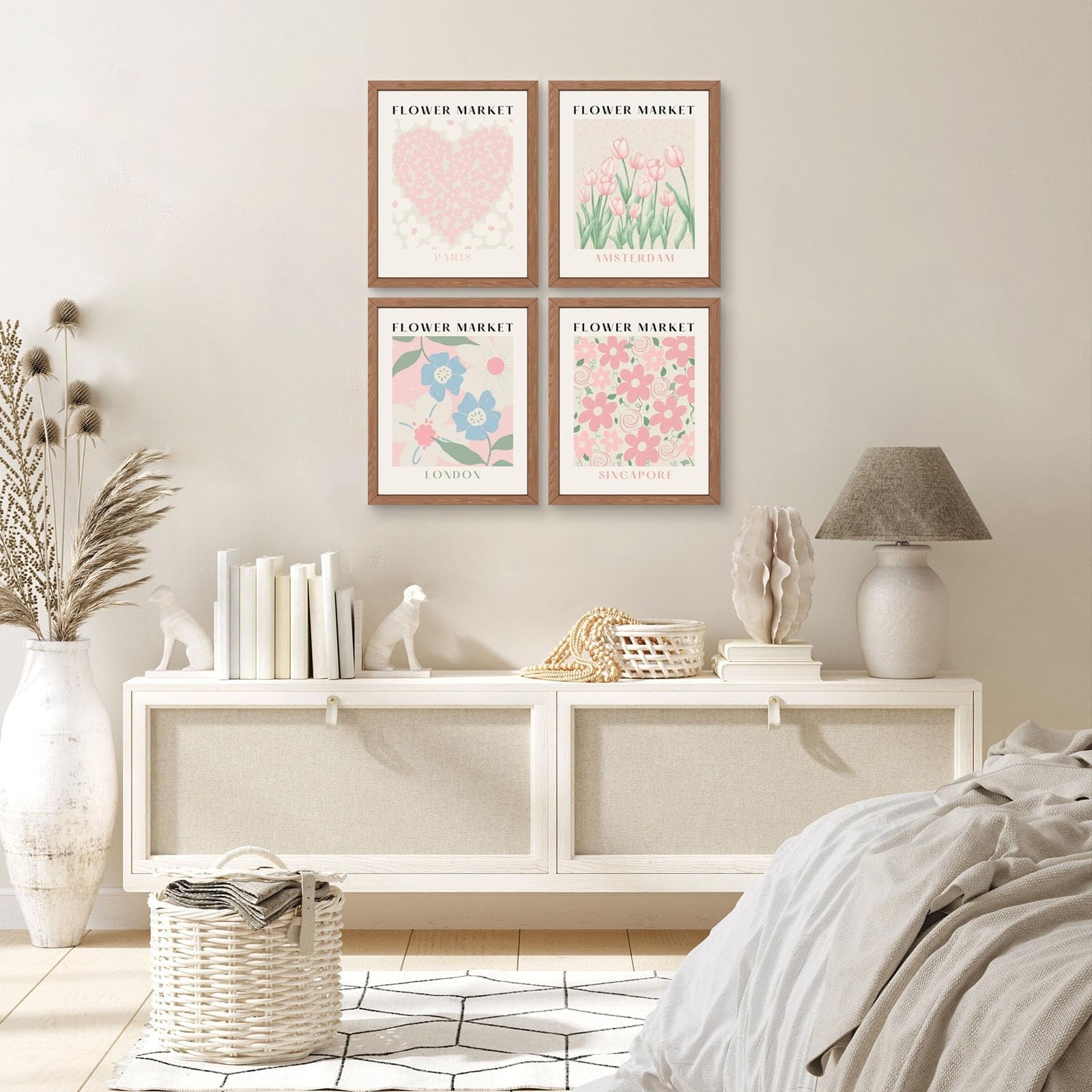Flower Market Print Wall Art – Pink Tulip Floral Abstract Matisse Decor, Aest…