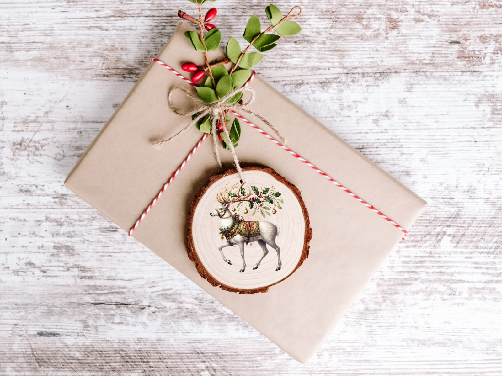 Holly Berry Christmas Reindeer UV DTF Transparent Sticker / Decal