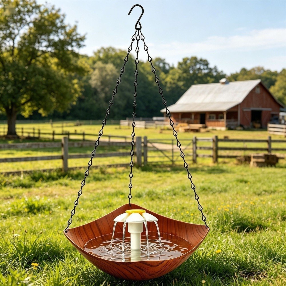 Garden Bird Bath with Solar Fountain and Feeding Area Designed for Hanging Use