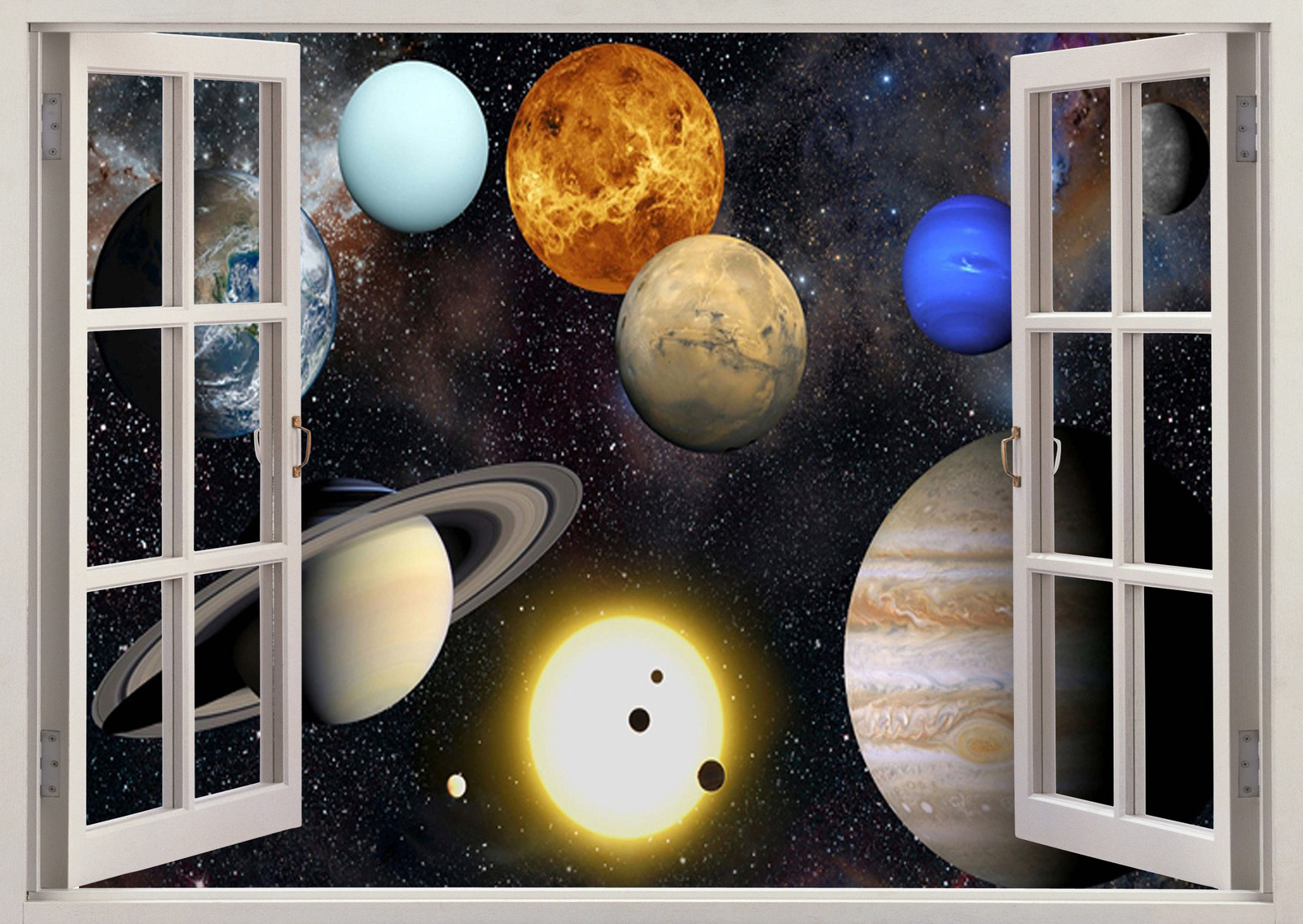Planets Solar System Galaxy 3D Effect Window View Wall Poster Vinyl Mural 215