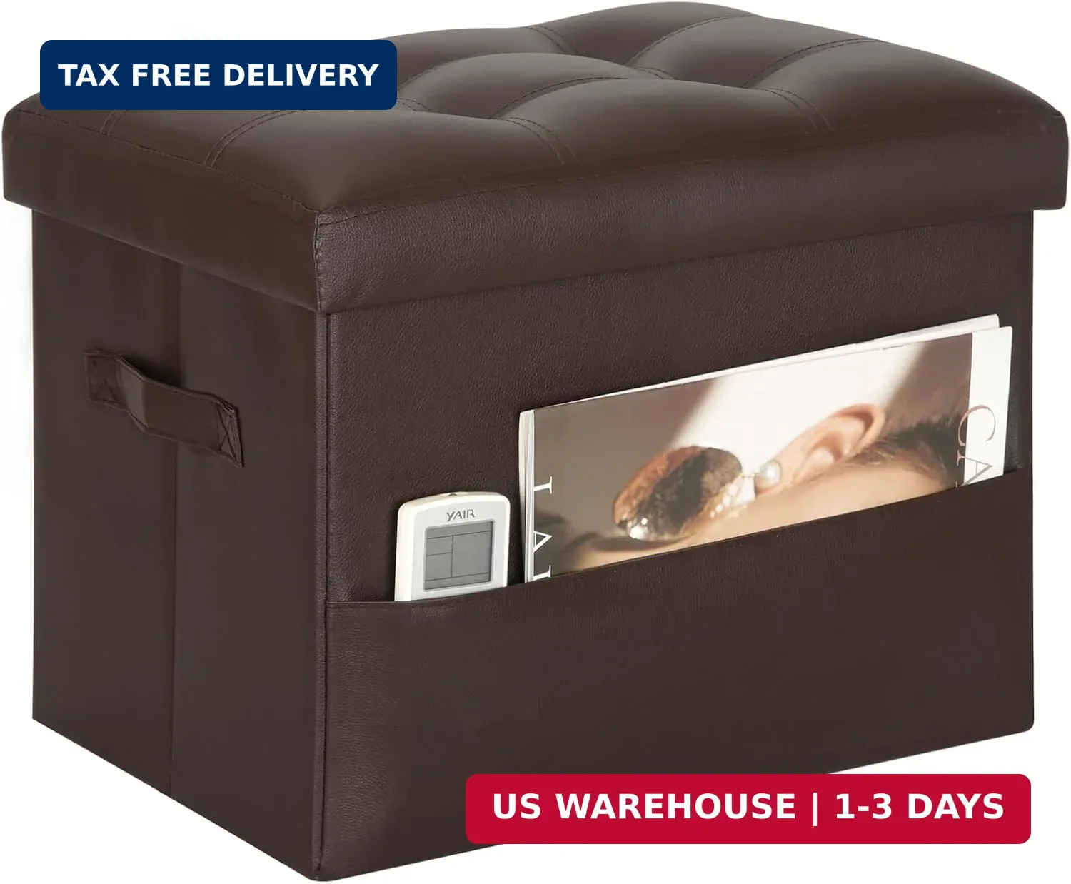 Storage Ottoman Foot Rest Stool, Foldable Leather Footstool Storage