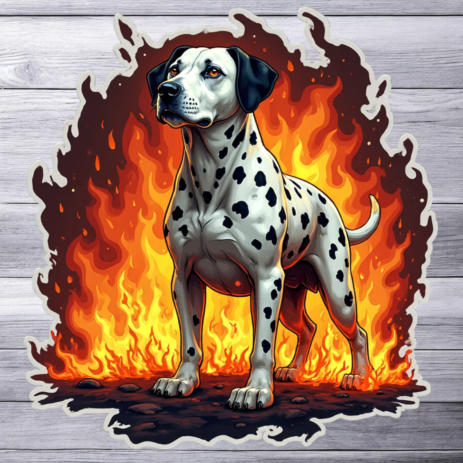 Dalmatian Dog Sticker Vinyl Decal Fire Flames Inferno Dark Fantasy Art