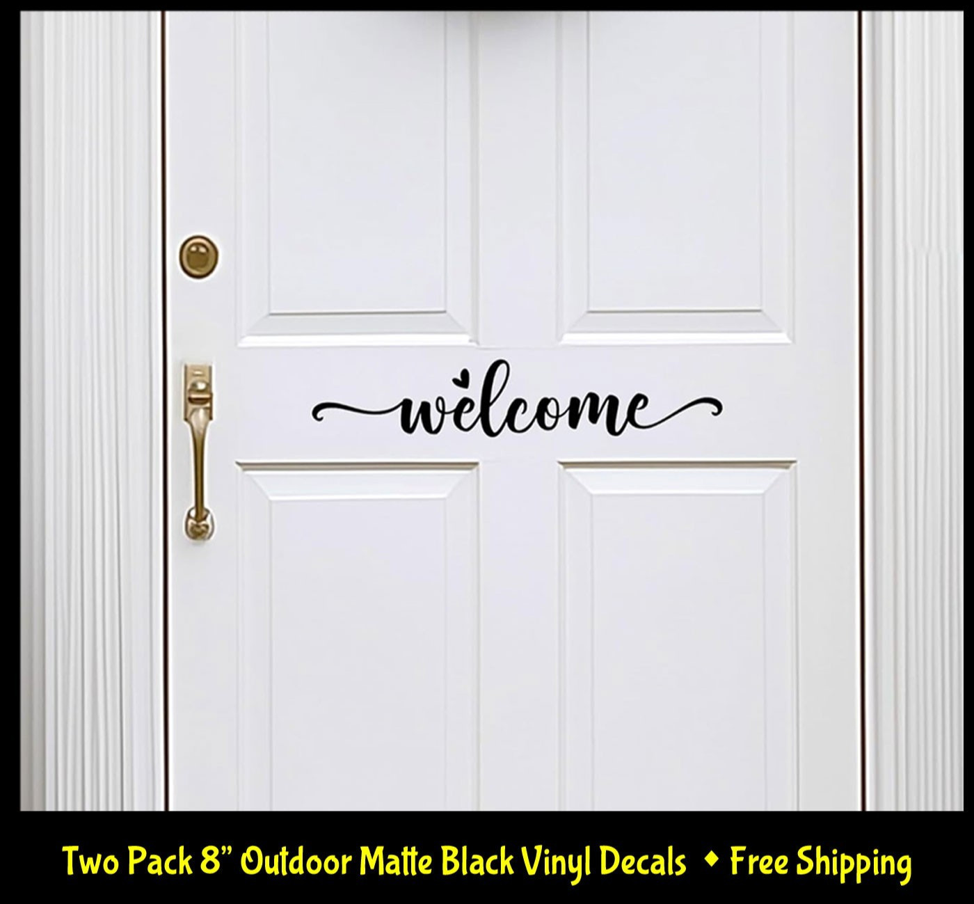 Front Door Welcome Two 8" Outdoor Matte Black Vinyl Decals – Any Flat Surface
