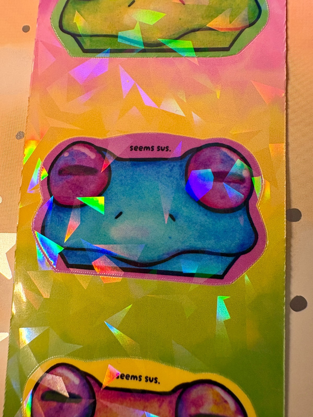 Socially Awkward Frog Pack of 6 Holographic Vinyl Stickers by KayshaLacyArt