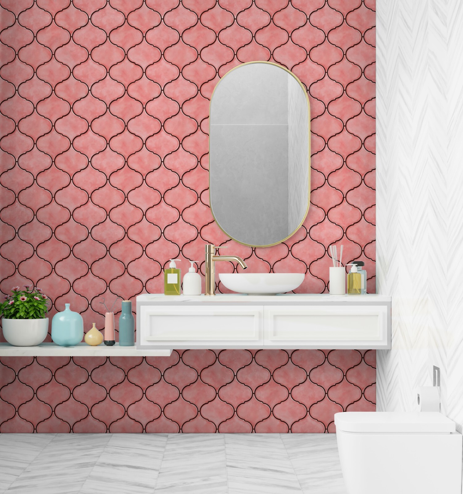 Mosaicowall Pink Arabesque Peel and Stick Kitchen Backsplash Tiles (10 Tiles)