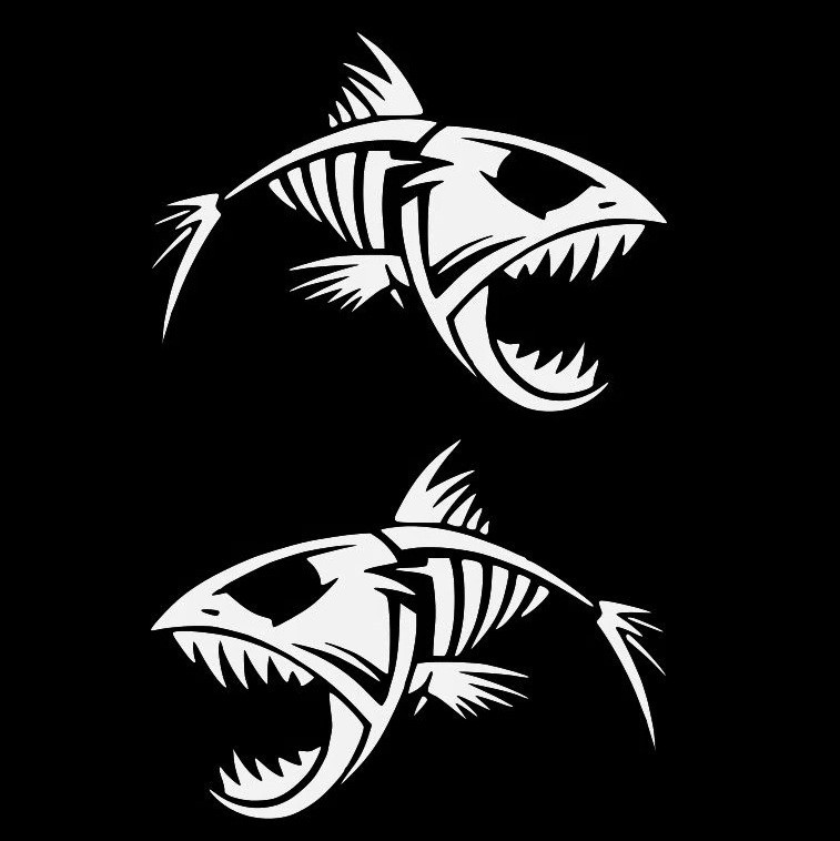 Skeleton Fish boat Decals large vinyl graphic Fishing sticker window 6" – 23"