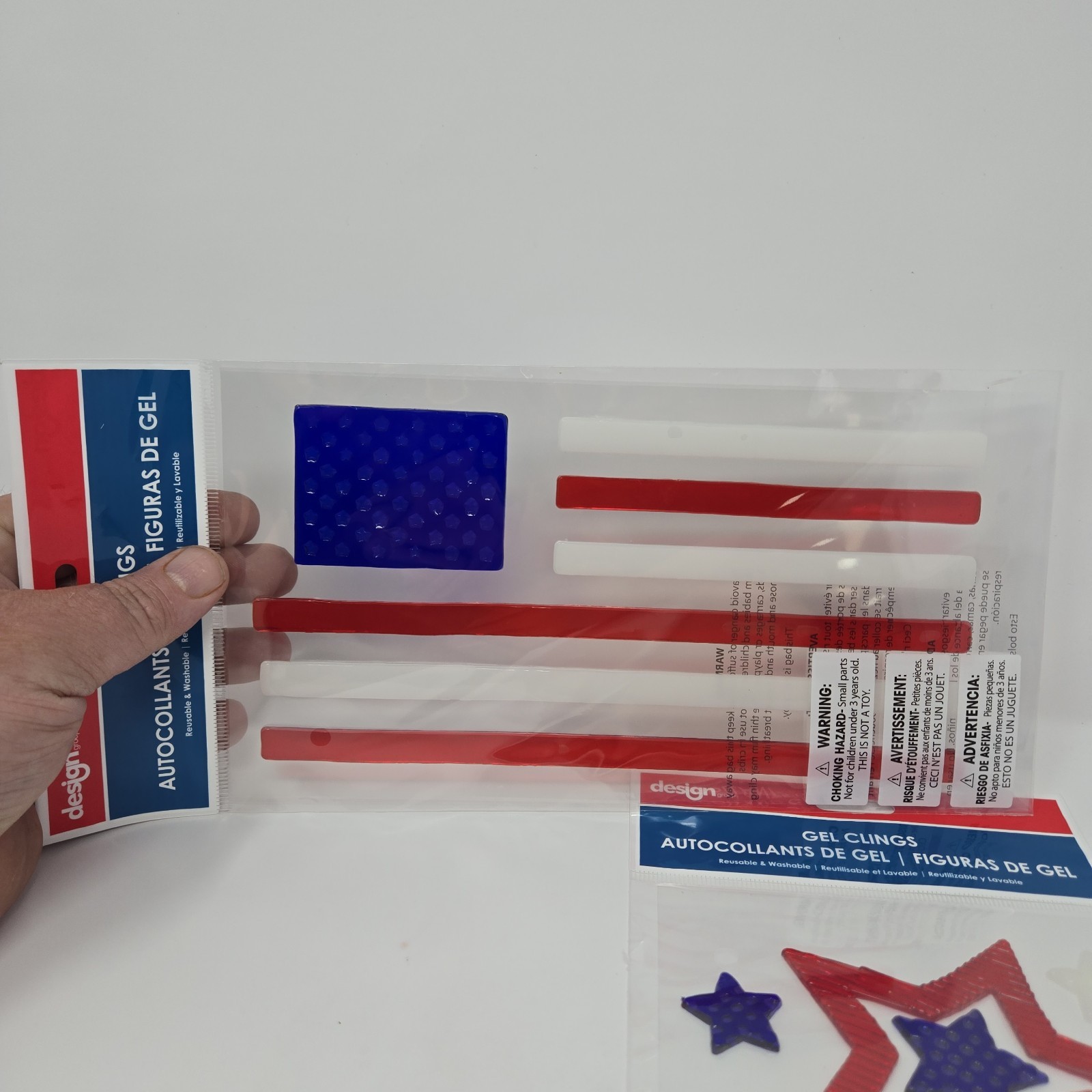 Design Group Patriotic Gel Clings Stars & Flag Window Decor Red White Blue NEW 