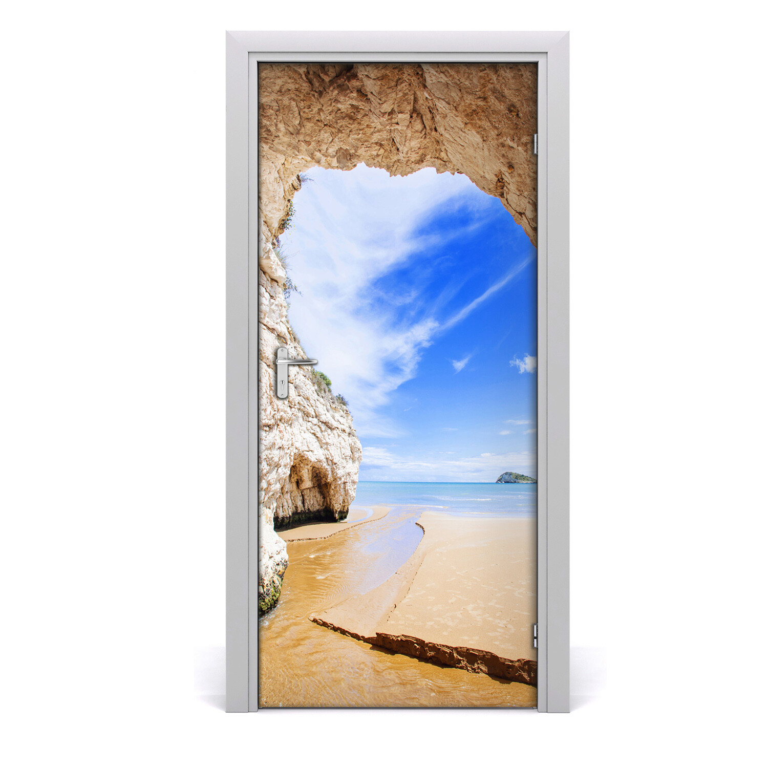 Self adhesive Door Wall wrap removable Peel & Stick Landscapes Cave by the sea