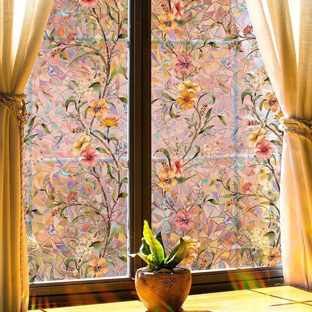 Green Leaf Themed Window Film PVC Material 45cm Size for Residential Use