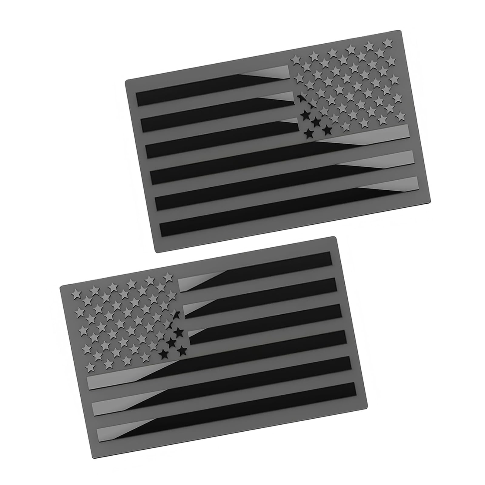 2 Pack 3D Metal Embossed Reverse American Flag Car Emblem Badge Black Silver