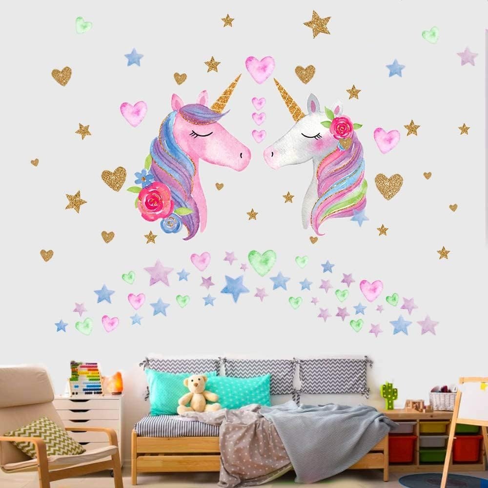 Unicorn Wall Decal,Large Size Unicorn Wall Sticker Decor for Gilrs Kids Bedro…