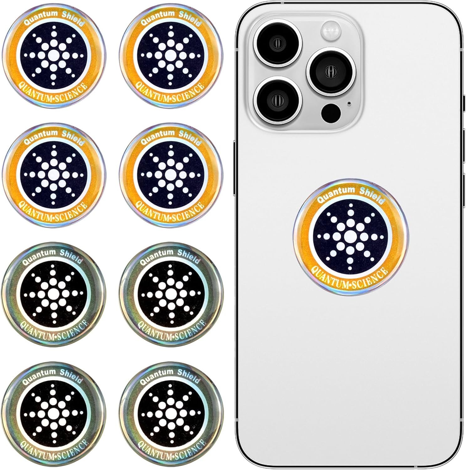 8-Pack Radiation Blocking Stickers – Gold & Silver Energy Balancers for Devices