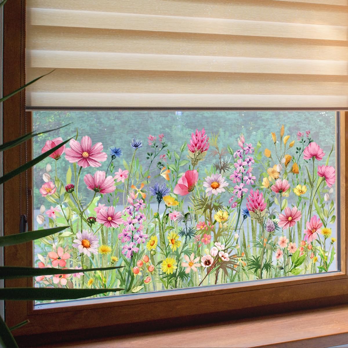 Colorful Wildflower Double-Sided Visual Window Stickers – Spring Summer Botan…