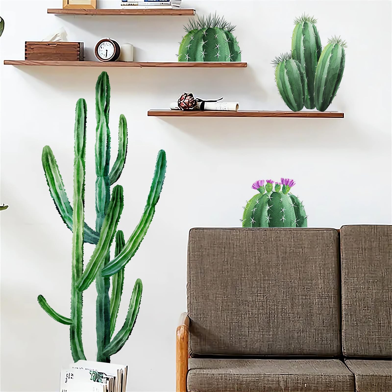 Big Cactus Wall Stickers, sacinora Large Tropical Green Plants DIY Wall Decal…