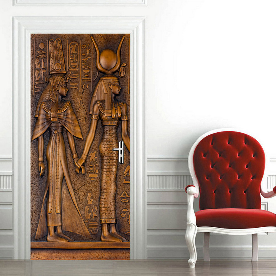 PVC Ancient Egyptian Pharaoh Queen Door Sticker Wall Decals Mural 3D Wallpaper