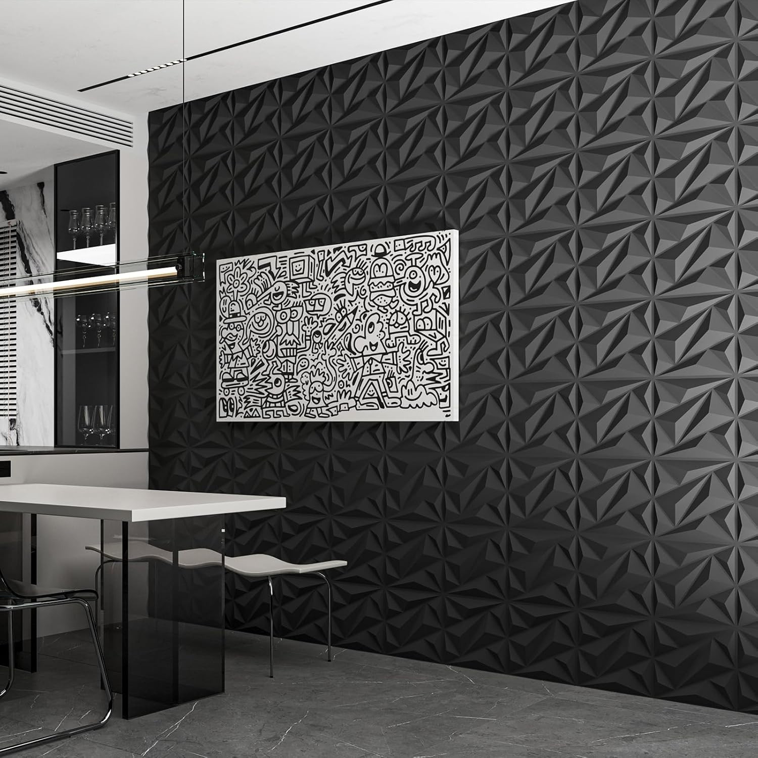 Art3D 33-Pack 3D Diamond Wall Panels for Interior Décor, Black, 12"x12