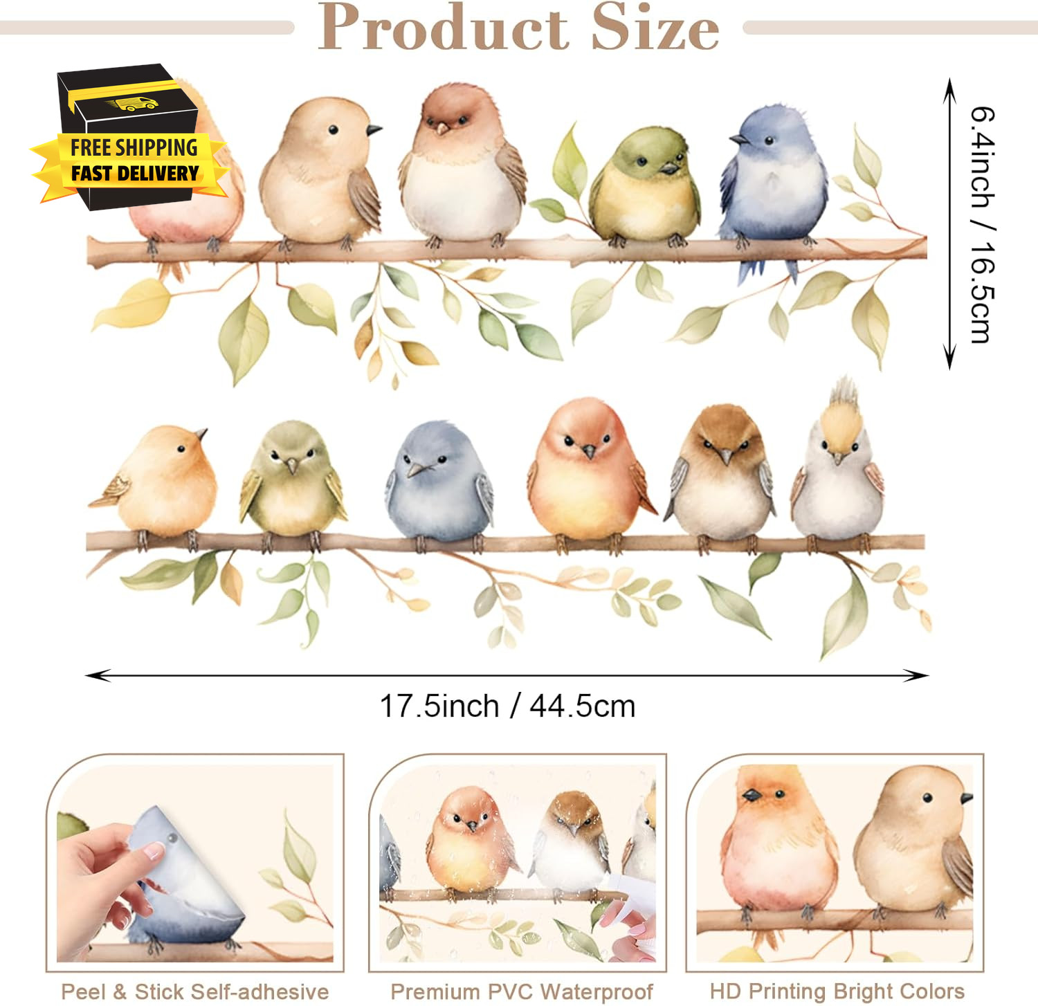 Colorful Bird on the Branch Wall Stickers, Peel and Stick Creative Bird Wall Dec