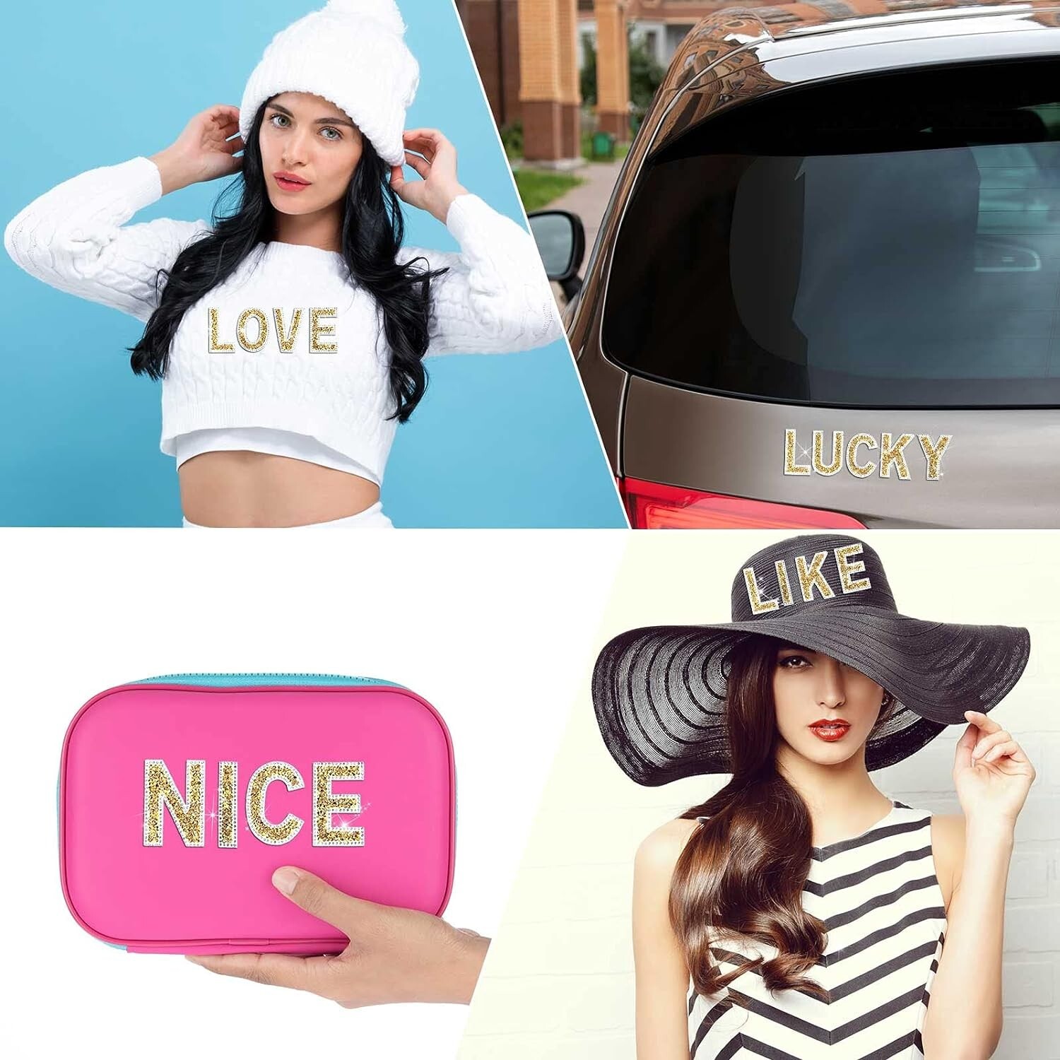 2.56Inch Gold White Rhinestone Letter Number Sticker Container Phone Laptop Hat