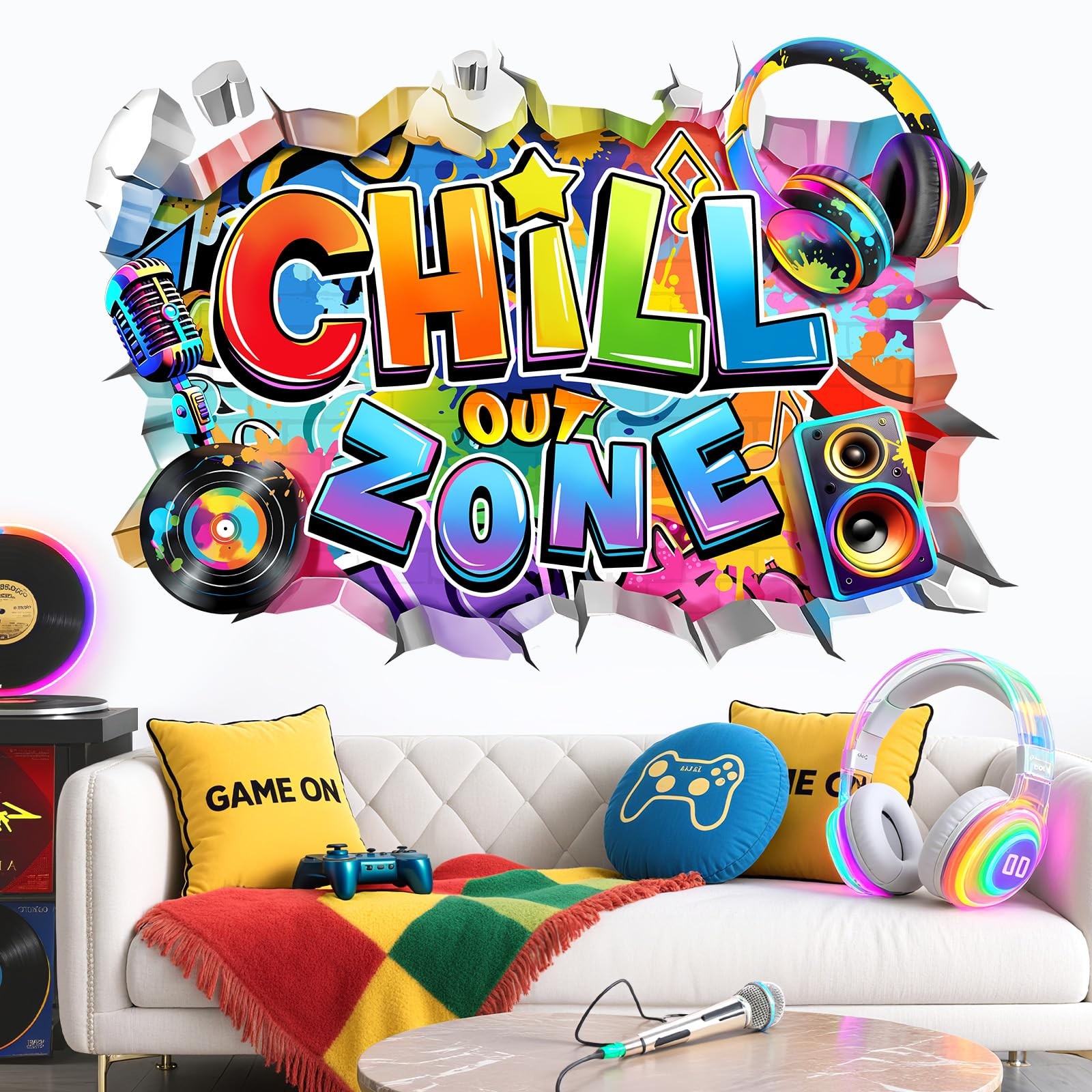 3D Chill Out Zone Game Wall Decals Video Gaming Gamer Headset Wall Stickers B…