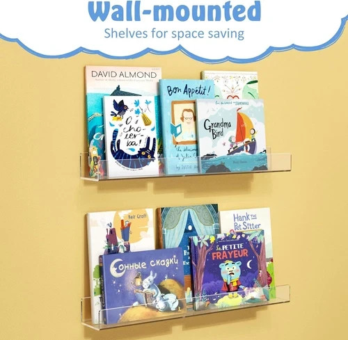 NIUBEE 24-Inch Acrylic Kids Floating Bookshelves, 2-Pack, Wall 24inches