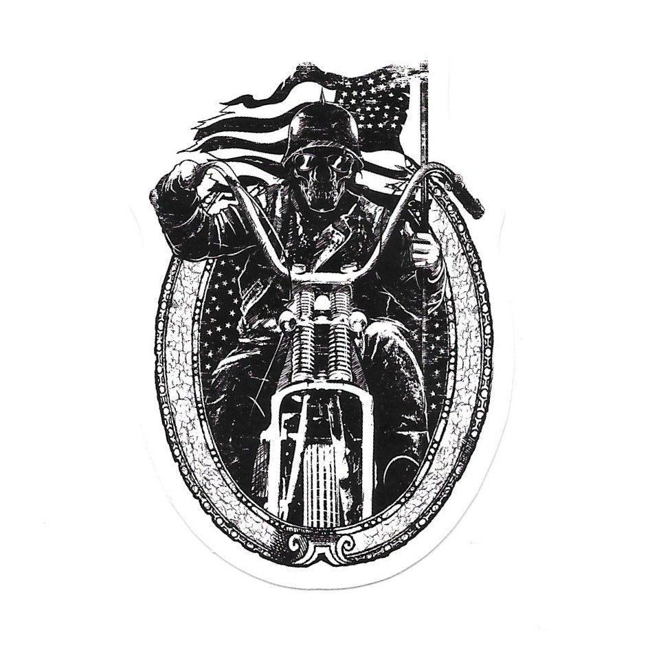 American Flag Skeleton Rider Vinyl Sticker Outlaw Biker Skull Decal Helmet Gear