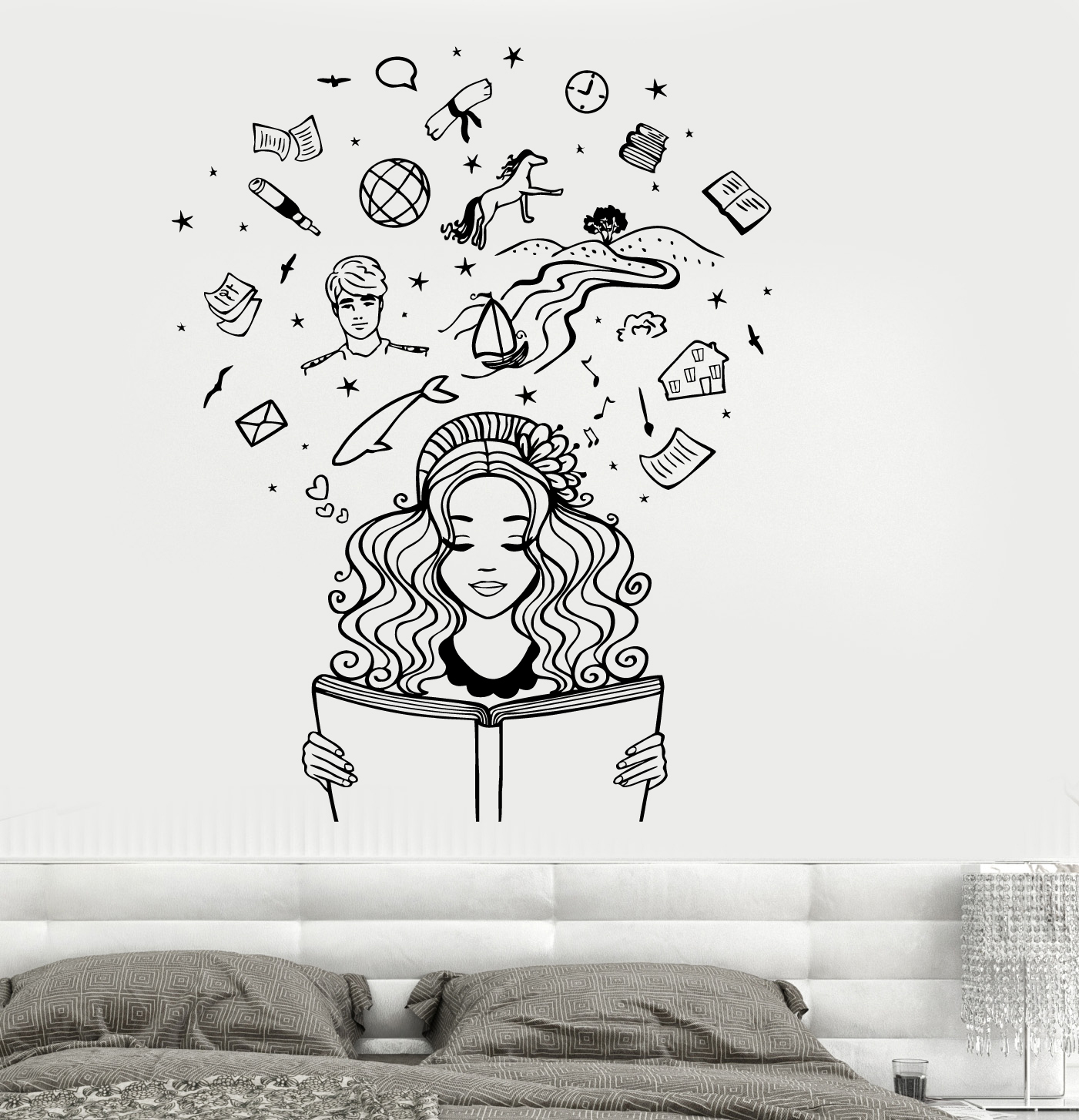 Wall Vinyl Decal Girl Dream Bedroom Fantasy Bedroom Book Amazing Decor z3795