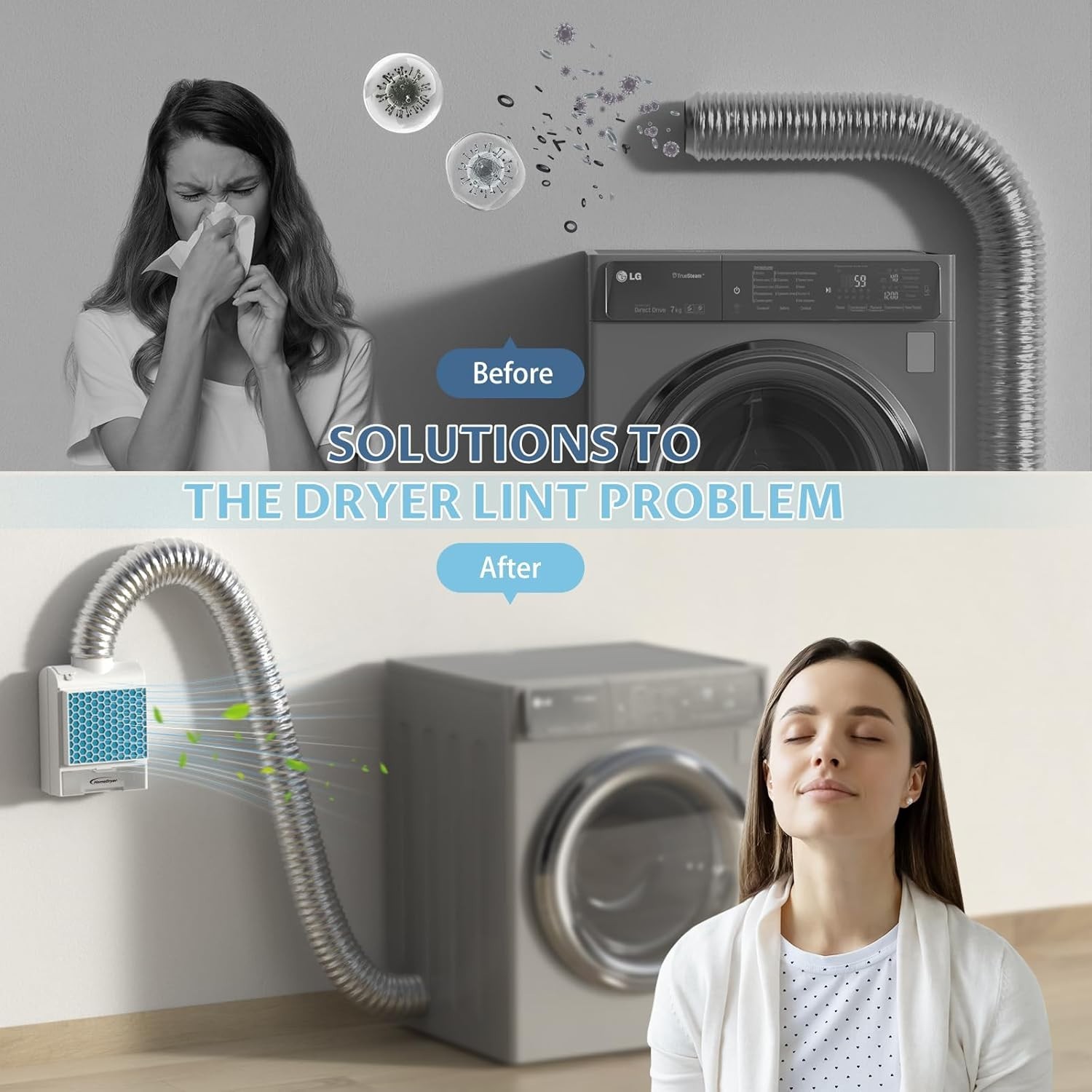 3-in-1 Indoor Dryer Vent Kit, Stainless Steel Filter, Air Quality System & 6 Fil